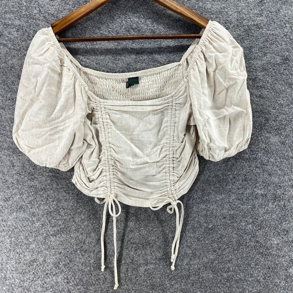 New Wild Fable Cropped Top Women S Small Beige Square Neck Short Sleeve Linen